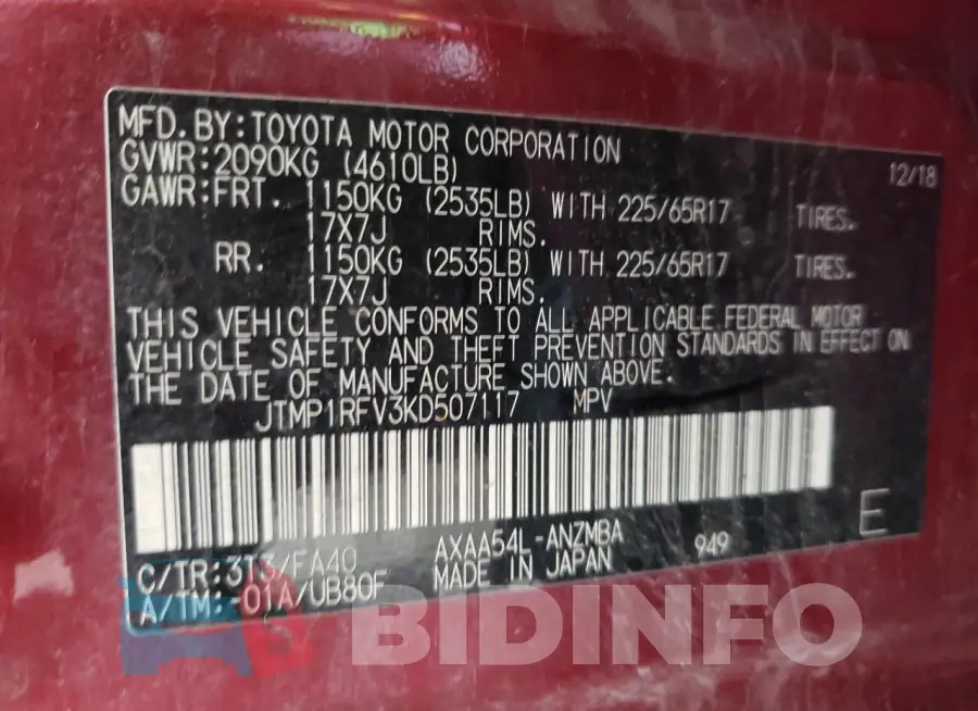 JTMP1RFV3KD507117 Photo# 13