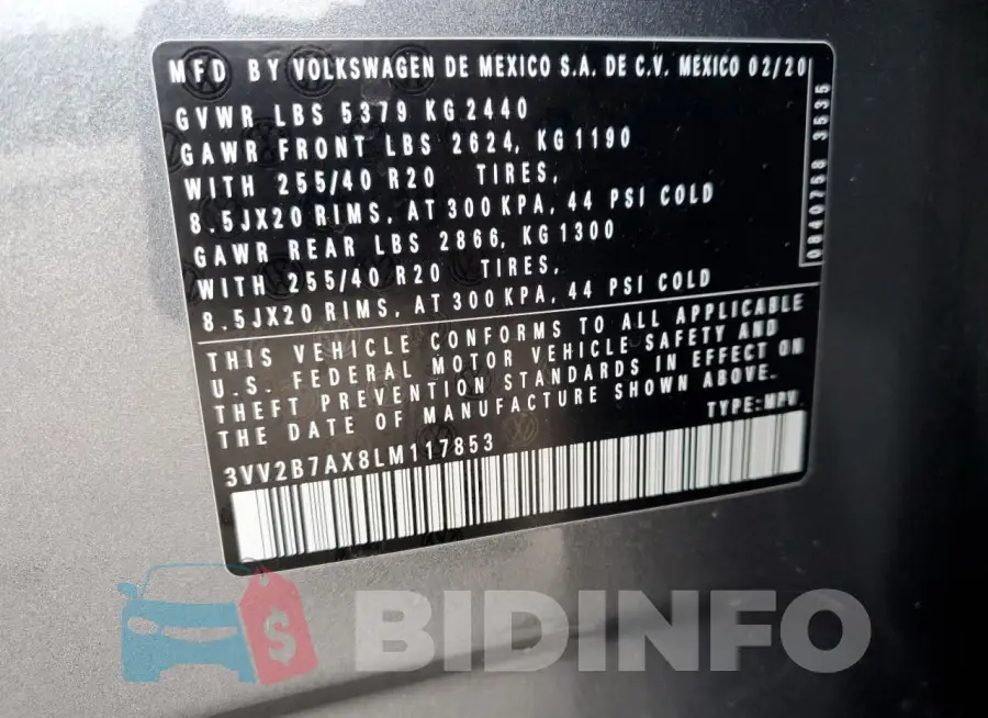 3VV2B7AX8LM117853 Photo# 12