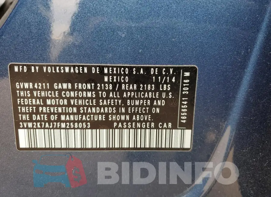 3VW2K7AJ7FM258053 Photo# 12