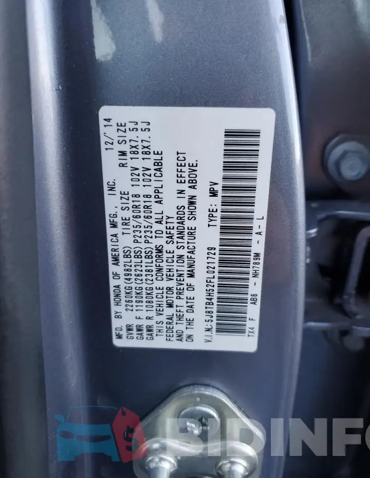 5J8TB4H52FL021729 Photo# 12