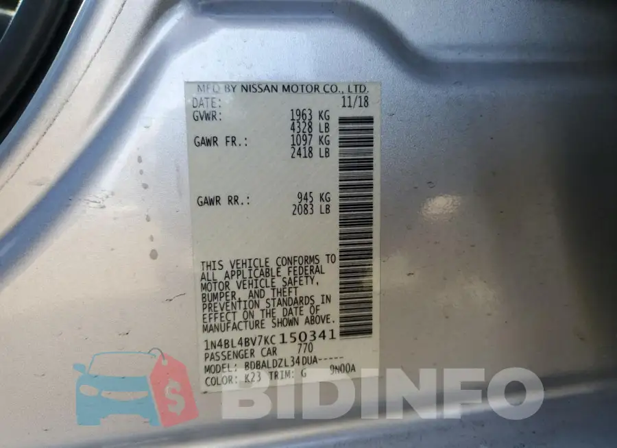 1N4BL4BV7KC150341 Photo# 12
