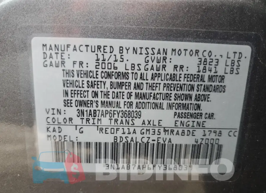 3N1AB7AP6FY368039 Photo# 12