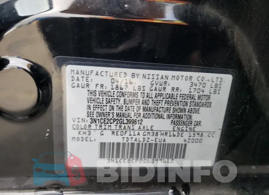 3N1CE2CP2GL399612 Photo# 12