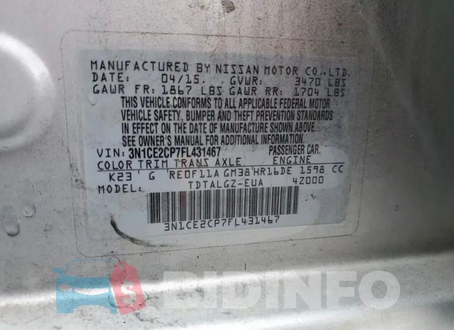 3N1CE2CP7FL431467 Photo# 12
