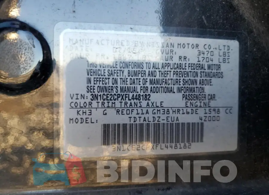 3N1CE2CPXFL448182 Photo# 12