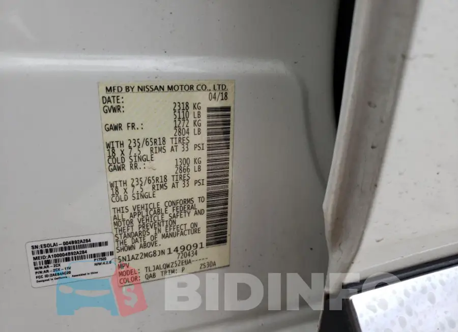 5N1AZ2MG8JN149091 Photo# 12
