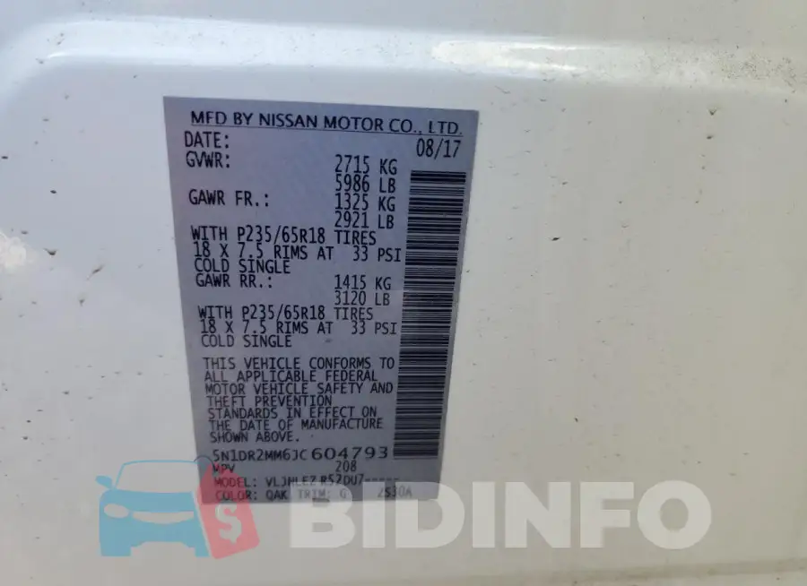 5N1DR2MM6JC604793 Photo# 14
