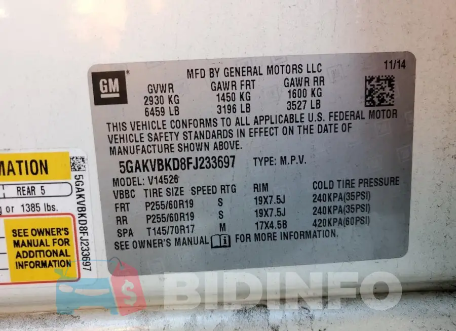 5GAKVBKD8FJ233697 Photo# 13