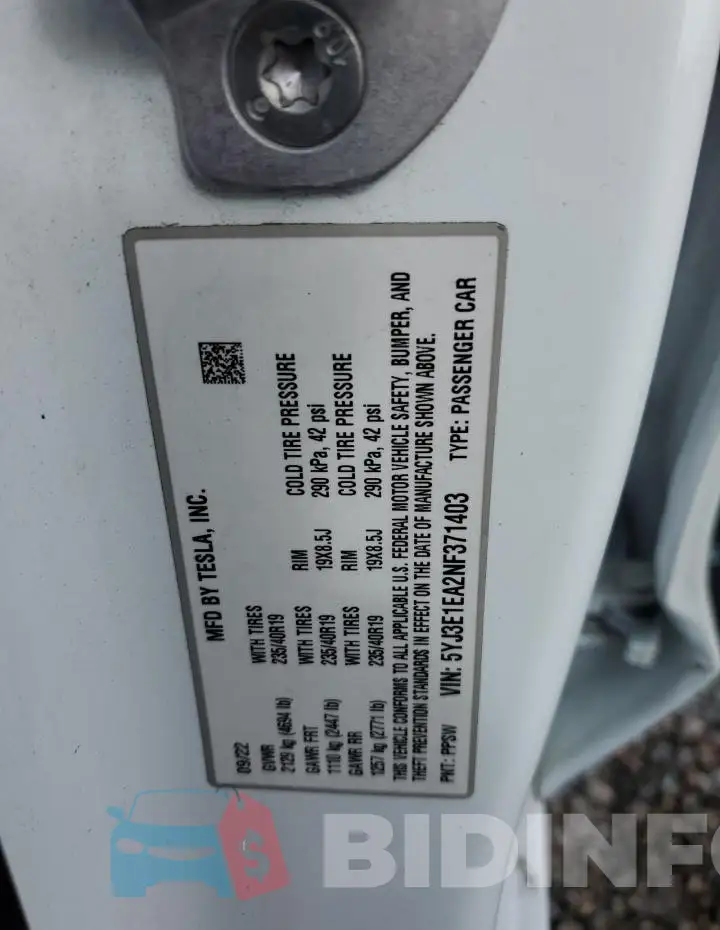 5YJ3E1EA2NF371403 Photo# 12