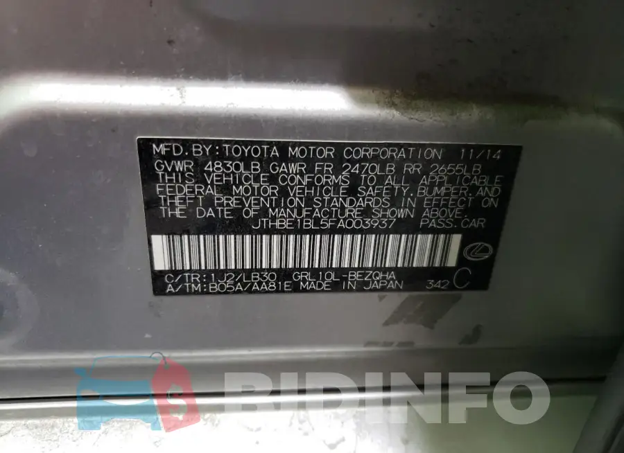 JTHBE1BL5FA003937 Photo# 12