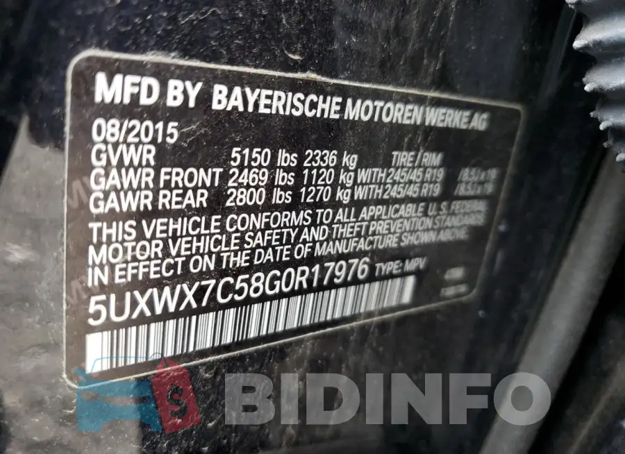 5UXWX7C58G0R17976 Photo# 13