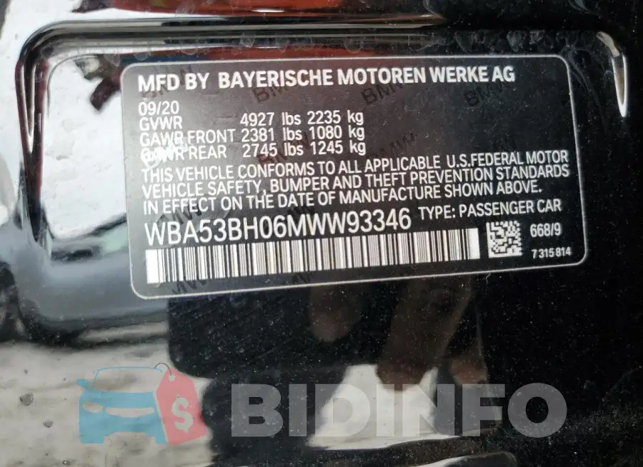 WBA53BH06MWW93346 Photo# 12