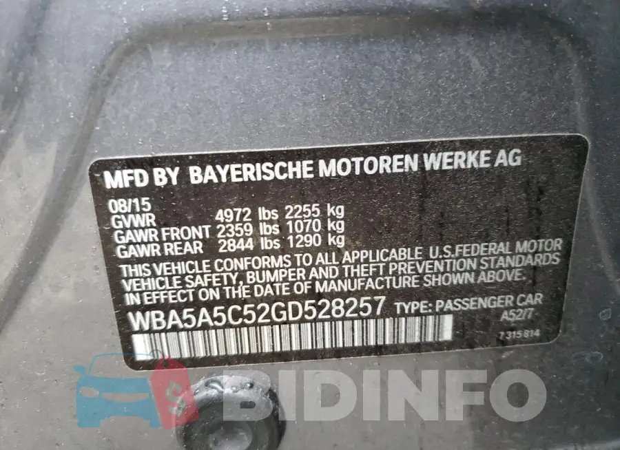 WBA5A5C52GD528257 Photo# 12