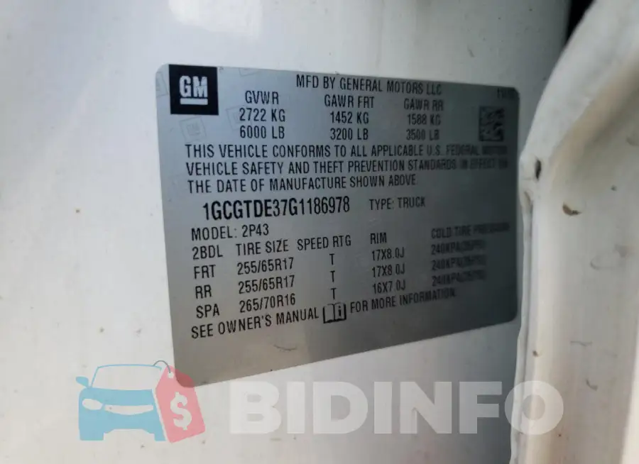 1GCGTDE37G1186978 Photo# 12