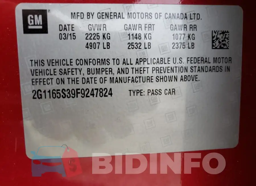 2G1165S39F9247824 Photo# 13