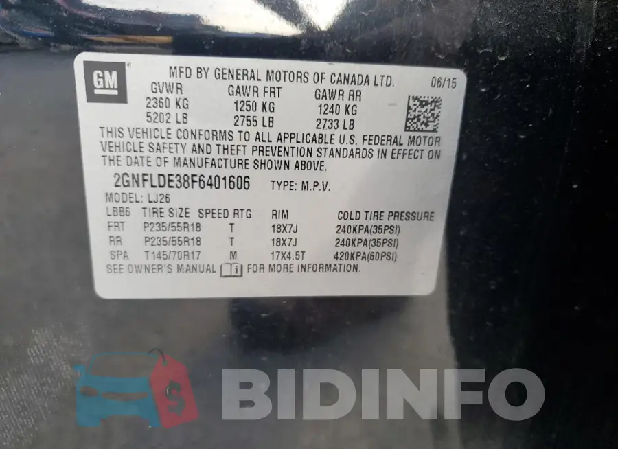2GNFLDE38F6401606 Photo# 13