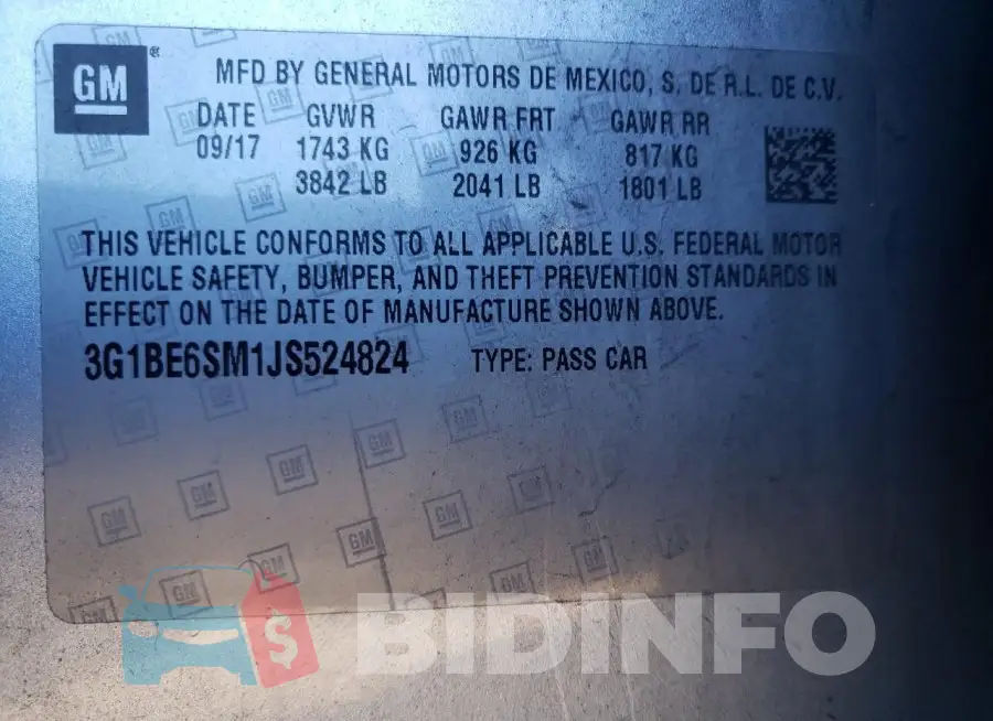 3G1BE6SM1JS524824 Photo# 12