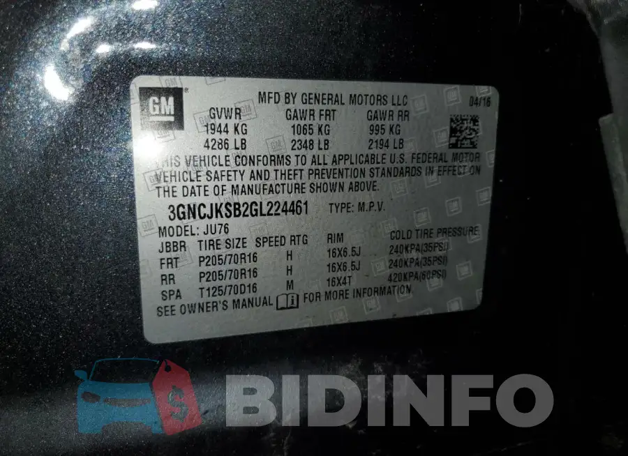3GNCJKSB2GL224461 Photo# 13