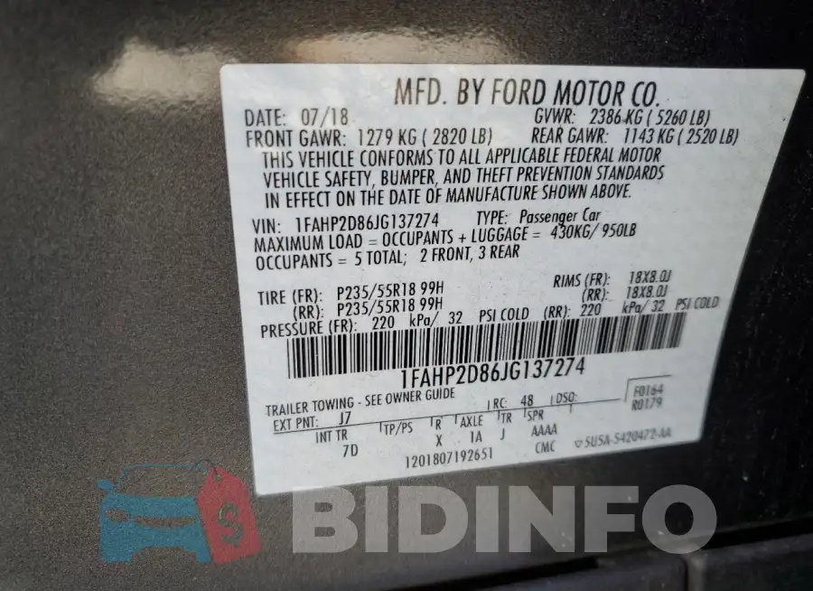 1FAHP2D86JG137274 Photo# 12