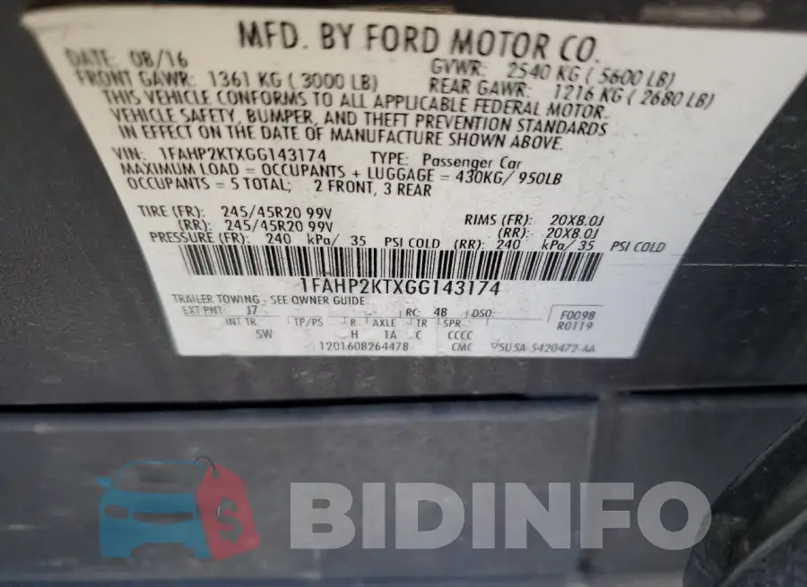 1FAHP2KTXGG143174 Photo# 12