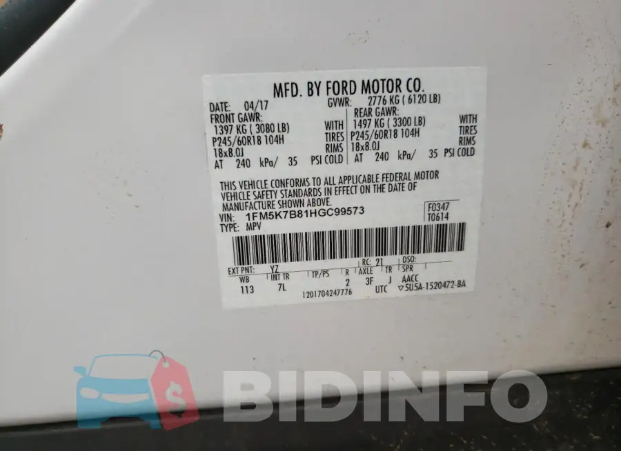 1FM5K7B81HGC99573 Photo# 12