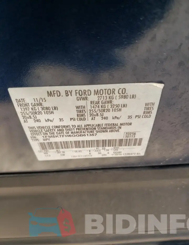1FM5K7FH6GGB61357 Photo# 13