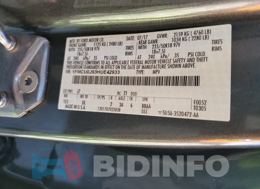 1FMCU0J93HUE42933 Photo# 13