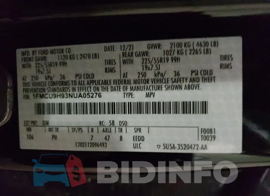 1FMCU9H93NUA05276 Photo# 13