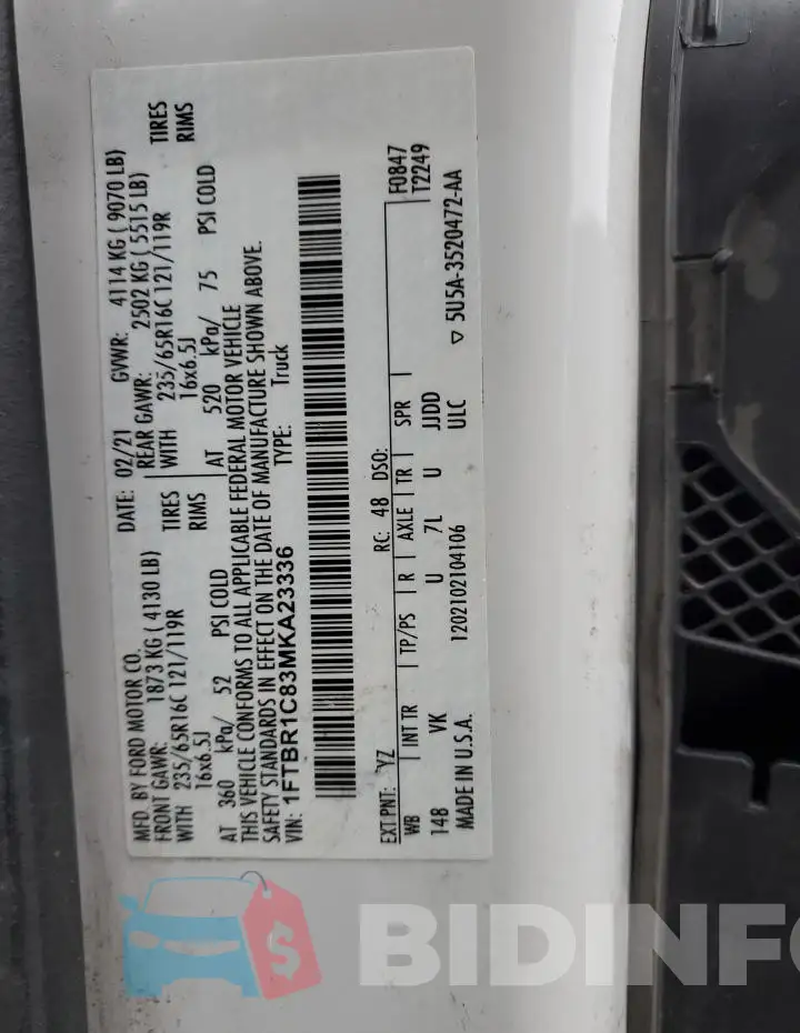 1FTBR1C83MKA23336 Photo# 12