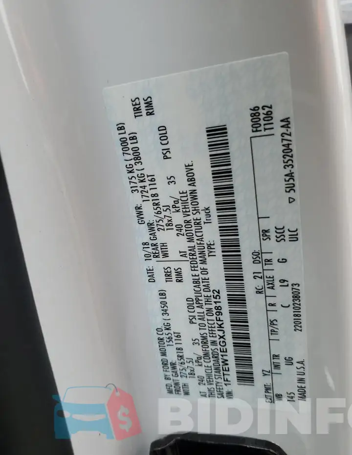 1FTEW1EGXJKF98152 Photo# 13
