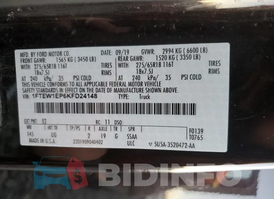 1FTEW1EP6KFD24148 Photo# 12