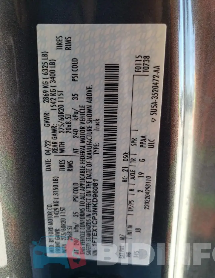 1FTEX1CP3NKD96081 Photo# 12
