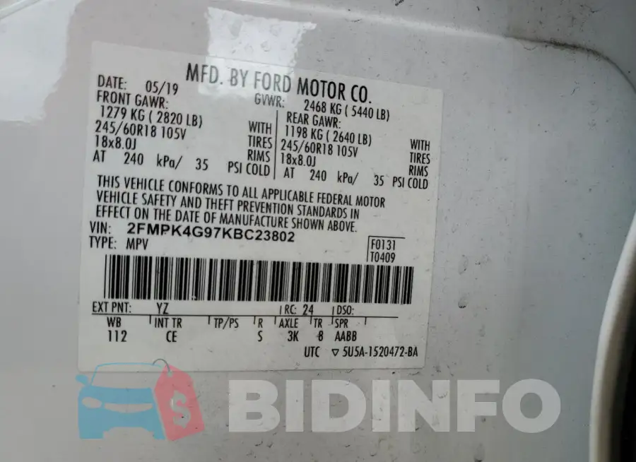 2FMPK4G97KBC23802 Photo# 13