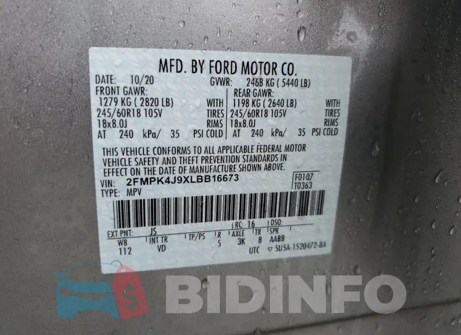 2FMPK4J9XLBB16673 Photo# 13