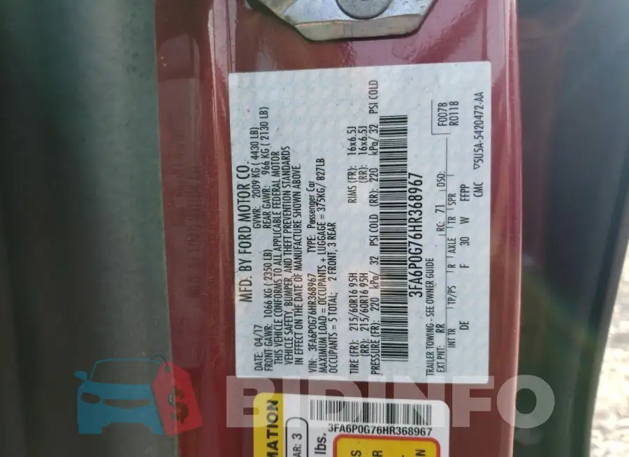 3FA6P0G76HR368967 Photo# 12