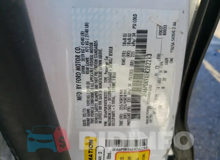 3FA6P0K9XFR282213 Photo# 12