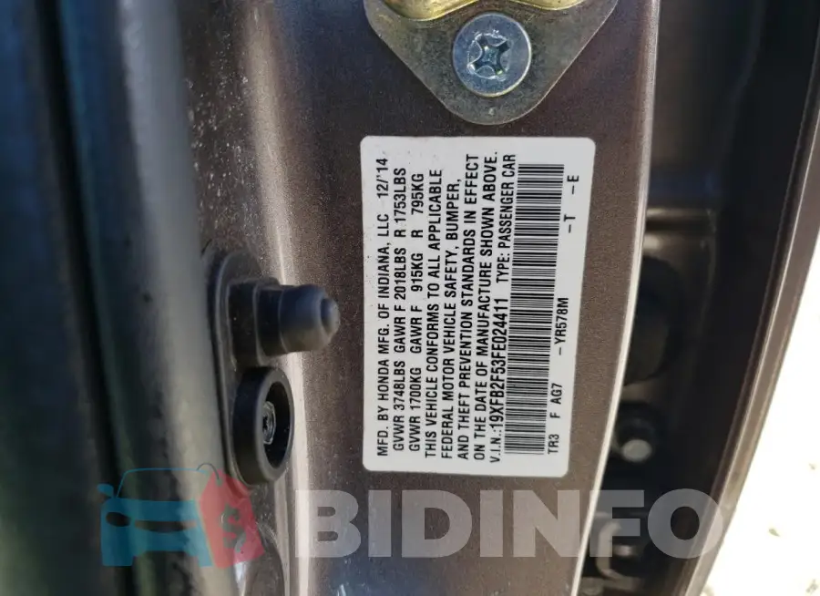 19XFB2F53FE024411 Photo# 13