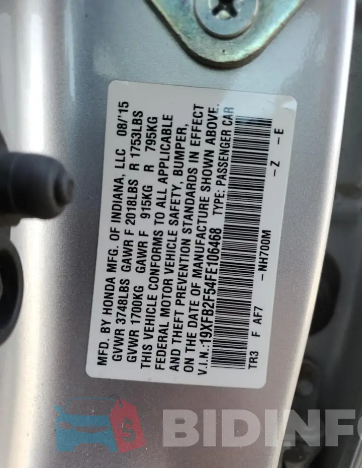 19XFB2F54FE106468 Photo# 12