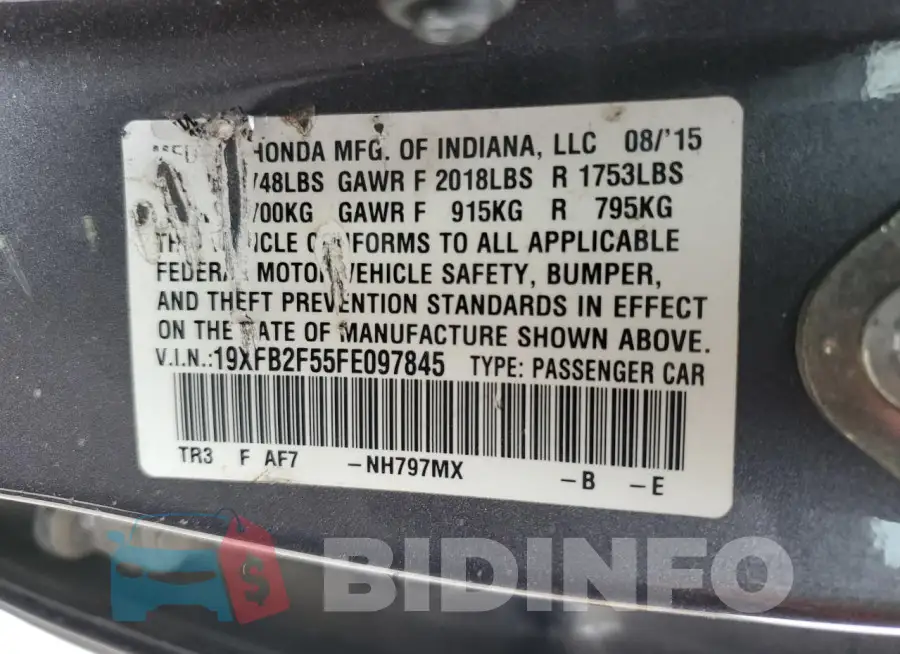 19XFB2F55FE097845 Photo# 13