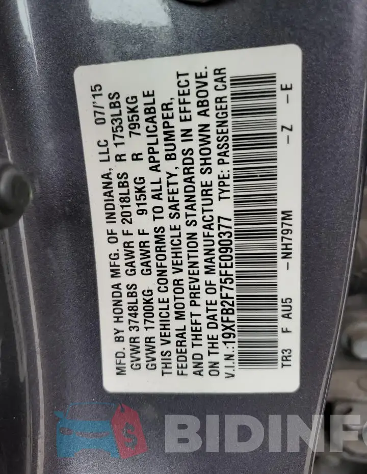 19XFB2F75FE090377 Photo# 12