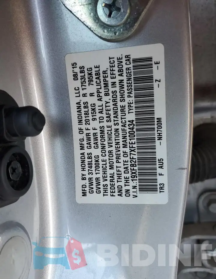19XFB2F7XFE100434 Photo# 12