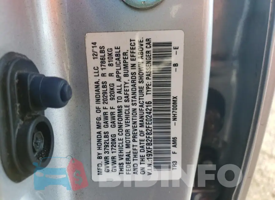 19XFB2F82FE024216 Photo# 12