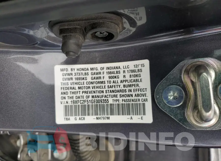 19XFC2F51GE009355 Photo# 12