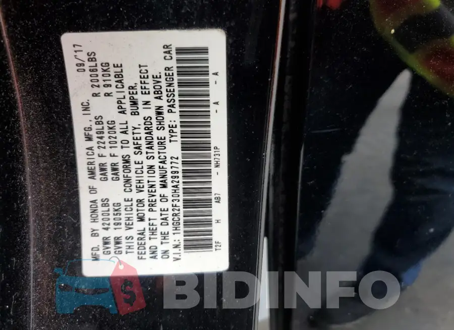 1HGCR2F30HA299772 Photo# 13