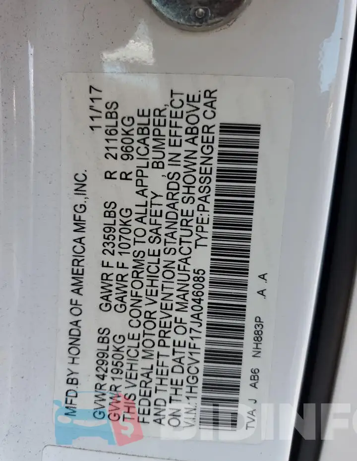 1HGCV1F17JA046085 Photo# 13
