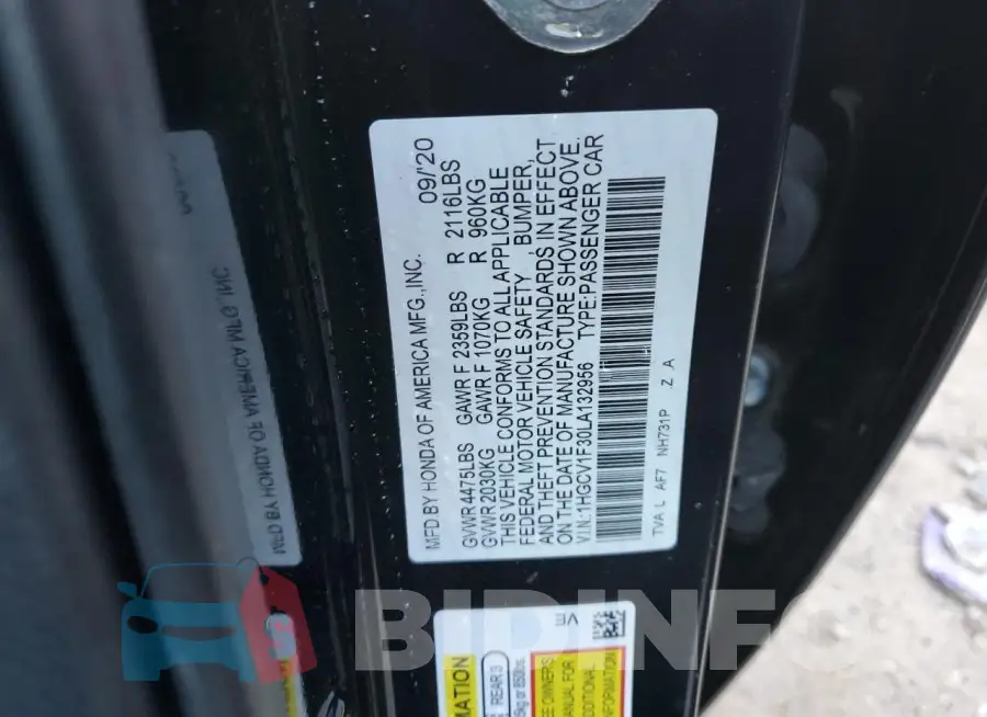 1HGCV1F30LA132956 Photo# 12