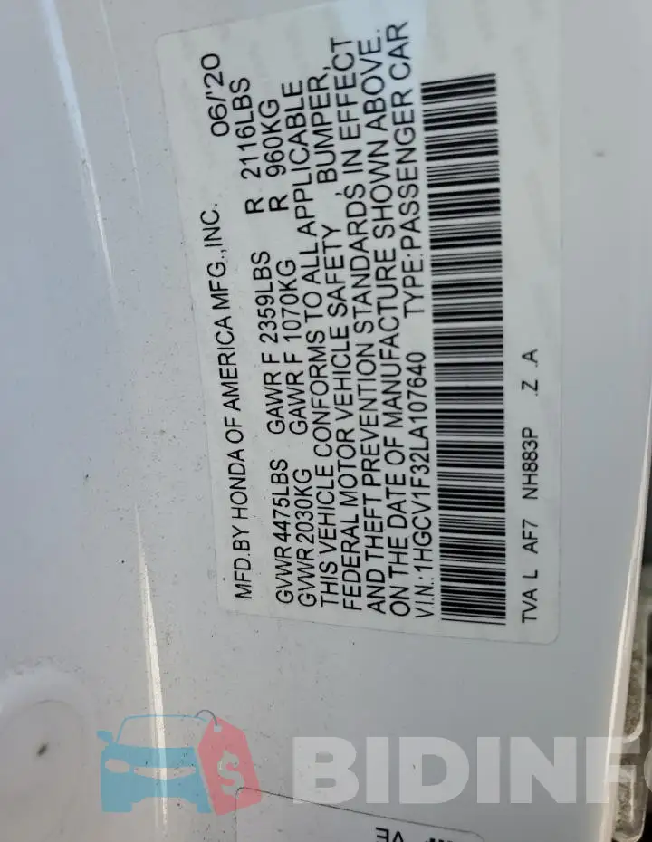 1HGCV1F32LA107640 Photo# 13