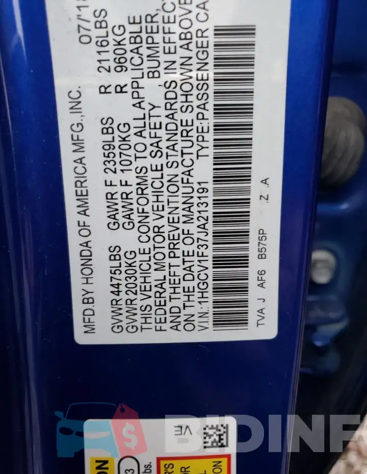 1HGCV1F37JA213191 Photo# 12