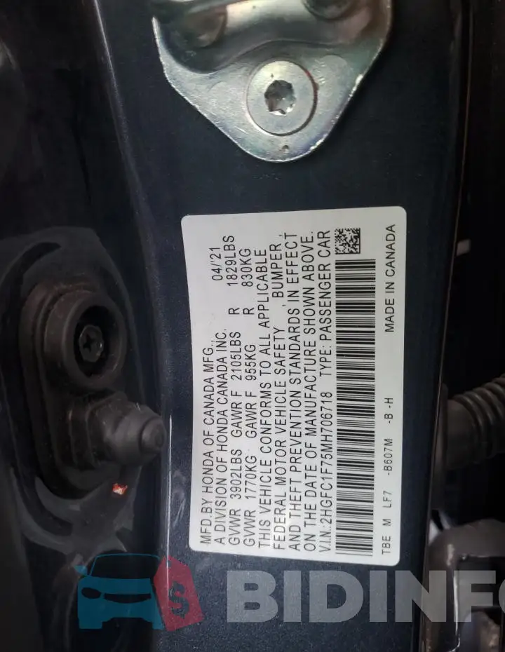 2HGFC1F75MH706718 Photo# 12