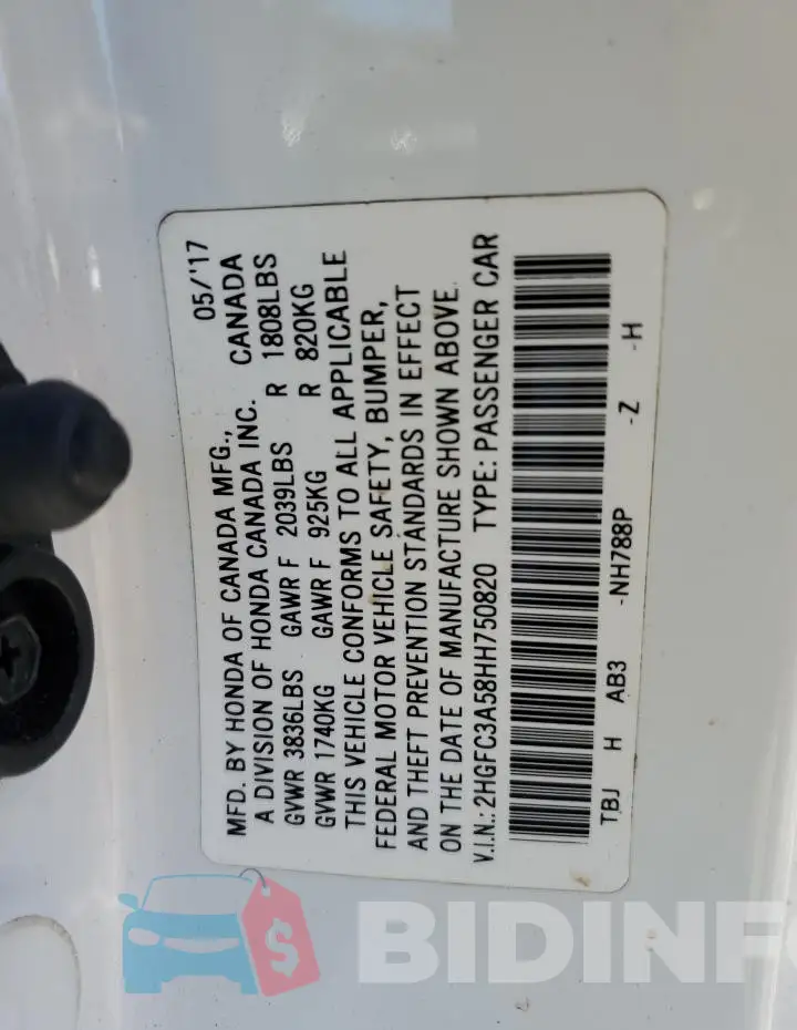 2HGFC3A58HH750820 Photo# 12